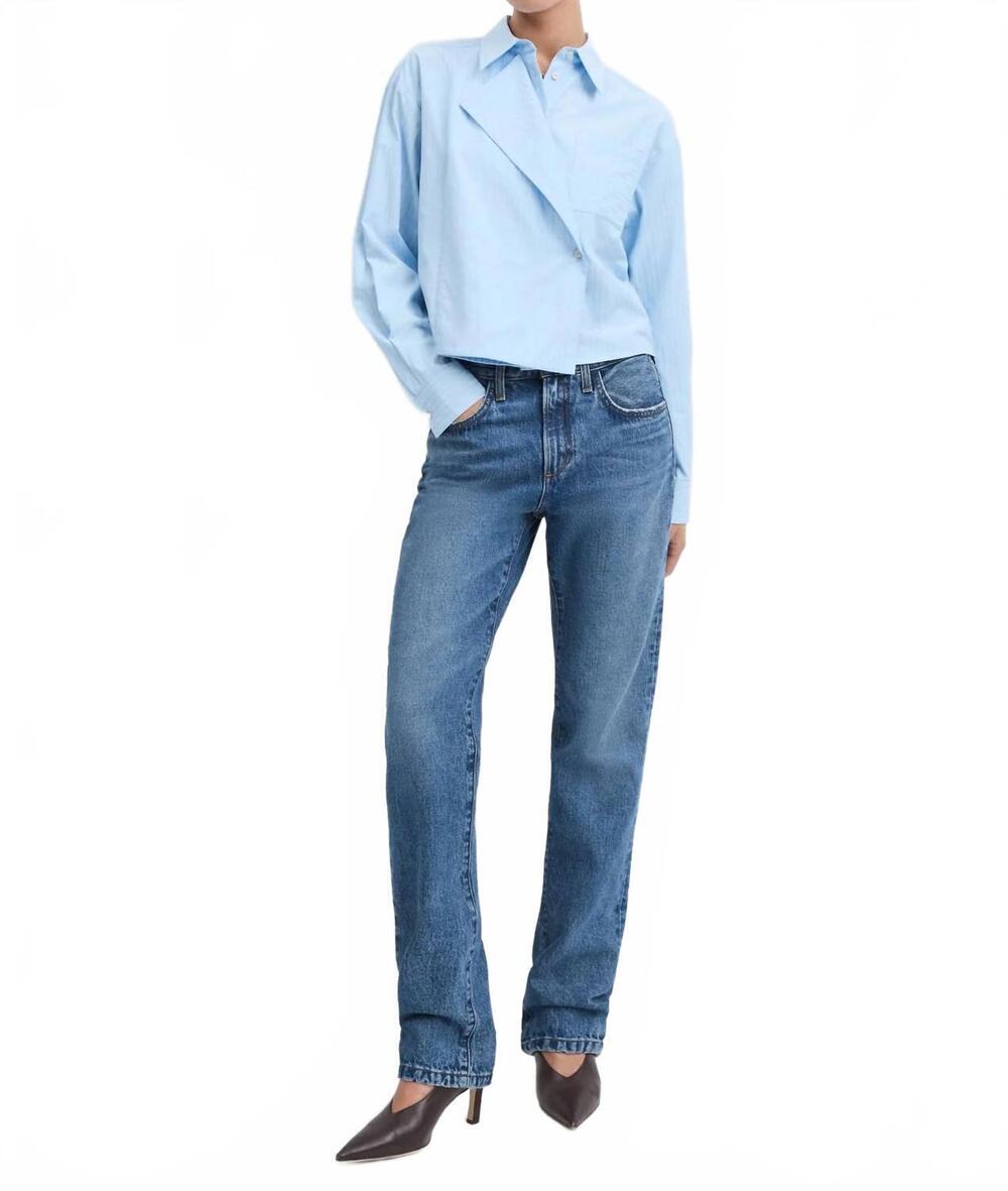 NEW FAVORITE DAUGHTER jenni collared shirt top in light stripe blue